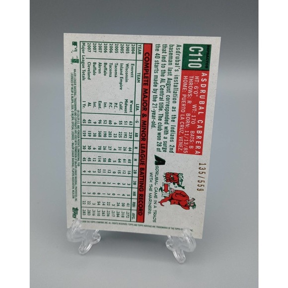 Asdrubal Cabrera Cleveland Indians Topps 2006 Baseball Card - Picture 2 of 2